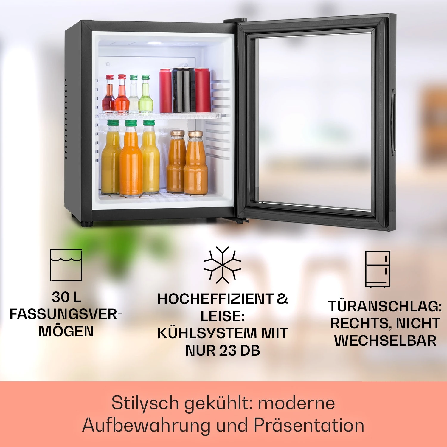 MKS-13 Minibar Mini-Kühlschrank 3 Temperaturen 30L 23 DB Glastür 2 MKS-13 Minibar Mini-Kühlschrank 3 Temperaturen 30L 23 DB Glastür – Bild 2