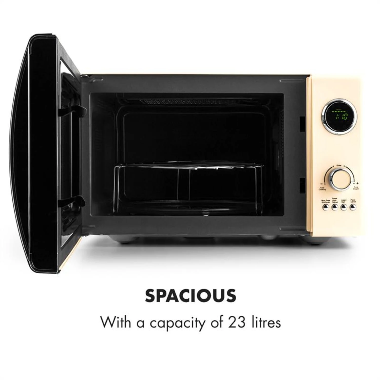 Fine Dinesty 2in1-Mikrowellen-Ofen Retro 23L 1000W 12 Programme Creme 6 Fine Dinesty 2in1-Mikrowellen-Ofen Retro 23L 1000W 12 Programme Creme – Bild 6