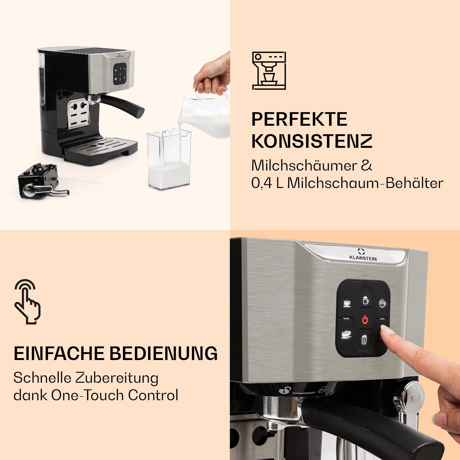 BellaVita Kaffeemaschine 3-in-1 1450 W 20 Bar Milchschäumer 3 BellaVita Kaffeemaschine 3-in-1 1450 W 20 Bar Milchschäumer – Bild 3