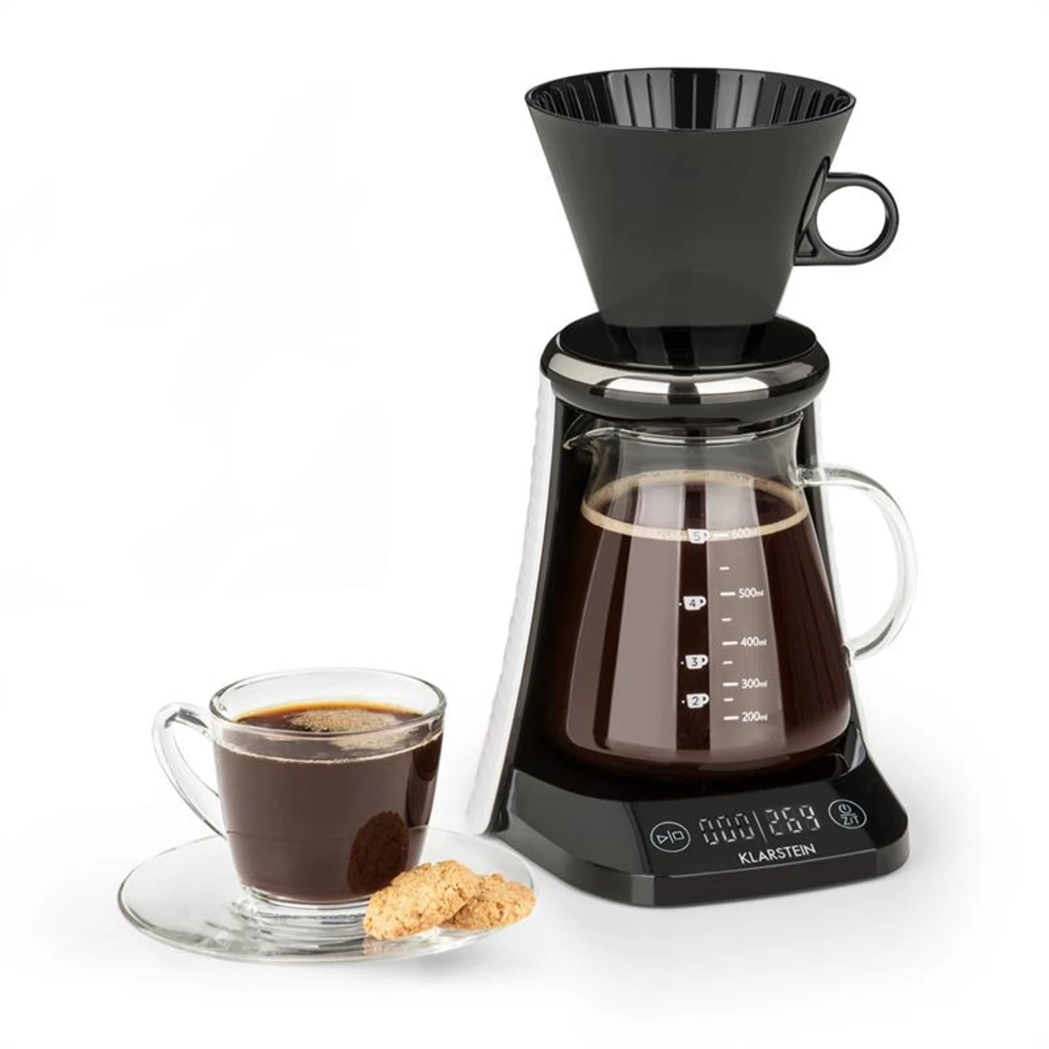 Craft Coffee Waage Timer Glaskanne Filteraufsatz 600ml Schwarz/weiß 1 Craft Coffee Waage Timer Glaskanne Filteraufsatz 600ml Schwarz/weiß