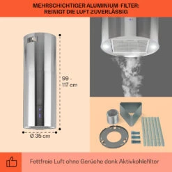 Beretta Inselabzugshaube Ø35cm Ab-/Umluft 650m³/h LED Edelstahl -Küche Zu Hause 10033717 de 0005 usp