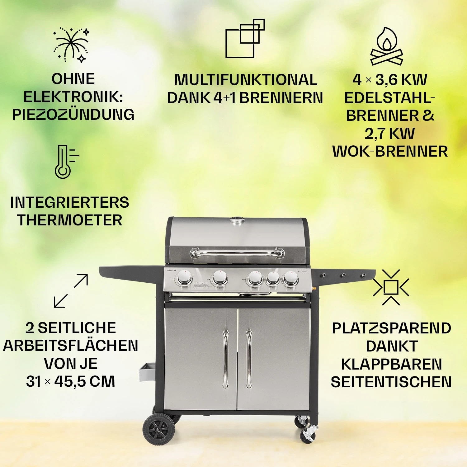 Tomahawk Gasgrill 4x3,6 KW + 2,7 KW Brenner 66x43,5 Cm Grill Edelstahl 2 Tomahawk Gasgrill 4x3,6 KW + 2,7 KW Brenner 66x43,5 Cm Grill Edelstahl – Bild 2