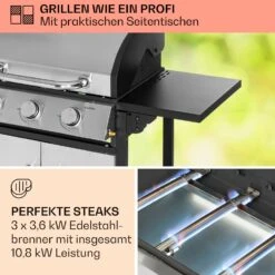 Tomahawk Gasgrill 3 X 3,6 KW Brenner 60 X 43,5 Cm Grill Edelstahl -Küche Zu Hause 10034711 de 0003 usp