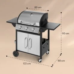 Tomahawk Gasgrill 3 X 3,6 KW Brenner 60 X 43,5 Cm Grill Edelstahl -Küche Zu Hause 10034711 yy 0007 dimensions