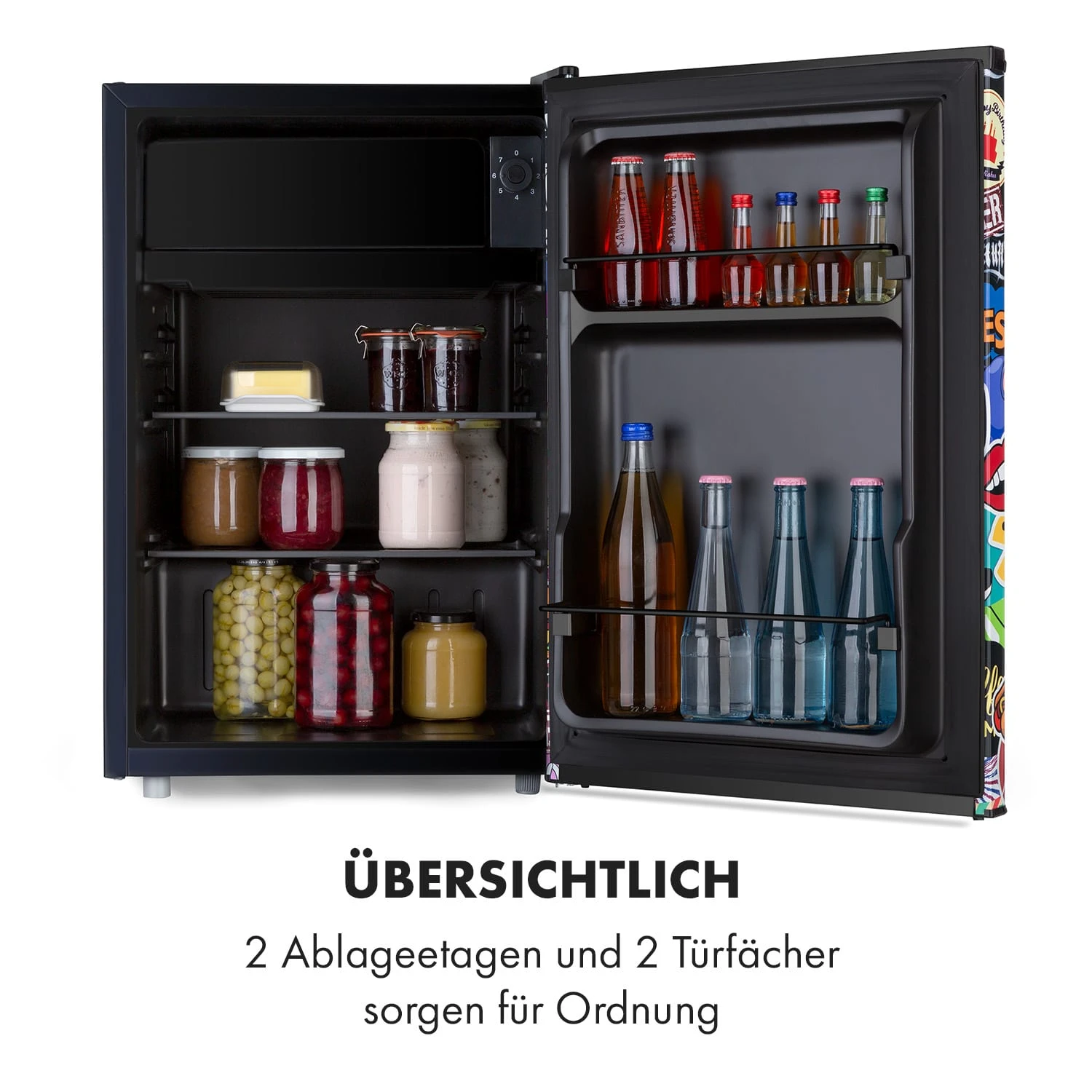 Cool Vibe 70+ Kühlschrank 72 Liter 2 Böden Stickerbomb-Style 6 Cool Vibe 70+ Kühlschrank 72 Liter 2 Böden Stickerbomb-Style – Bild 6