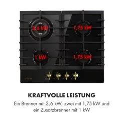 Victoria 4 Zonen Gaskochfeld 4-flammig Sabaf-Brenner Glaskeramik 16 Victoria 4 Zonen Gaskochfeld 4-flammig Sabaf-Brenner Glaskeramik -Küche Zu Hause 10035271 de 0007 logo