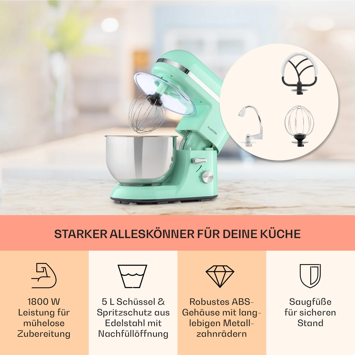 Bella Elegance Küchenmaschine 2000W 2,7PS 5,2 Ltr Edelstahl BPA-frei 3 Bella Elegance Küchenmaschine 2000W 2,7PS 5,2 Ltr Edelstahl BPA-frei – Bild 3