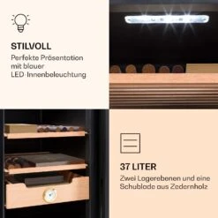 Klarstein El Presidente 37 Zigarren-Humidor 37L 2 Einschübe 1 Fach Zedernholz -Küche Zu Hause 10036101 de 0006 logo