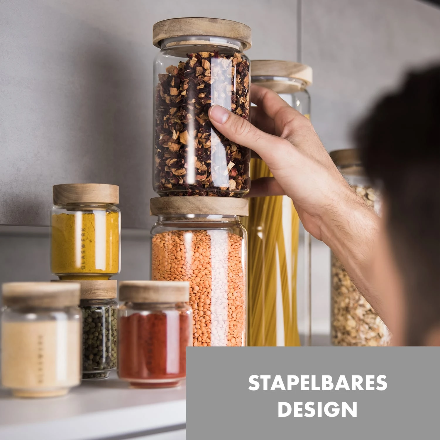 Glaswerk Lovage Vorratsgläser 1,1 L 3er Set Borosilikatglas Akazienholzdeckel Silikon 2 Glaswerk Lovage Vorratsgläser 1,1 L 3er Set Borosilikatglas Akazienholzdeckel Silikon – Bild 2