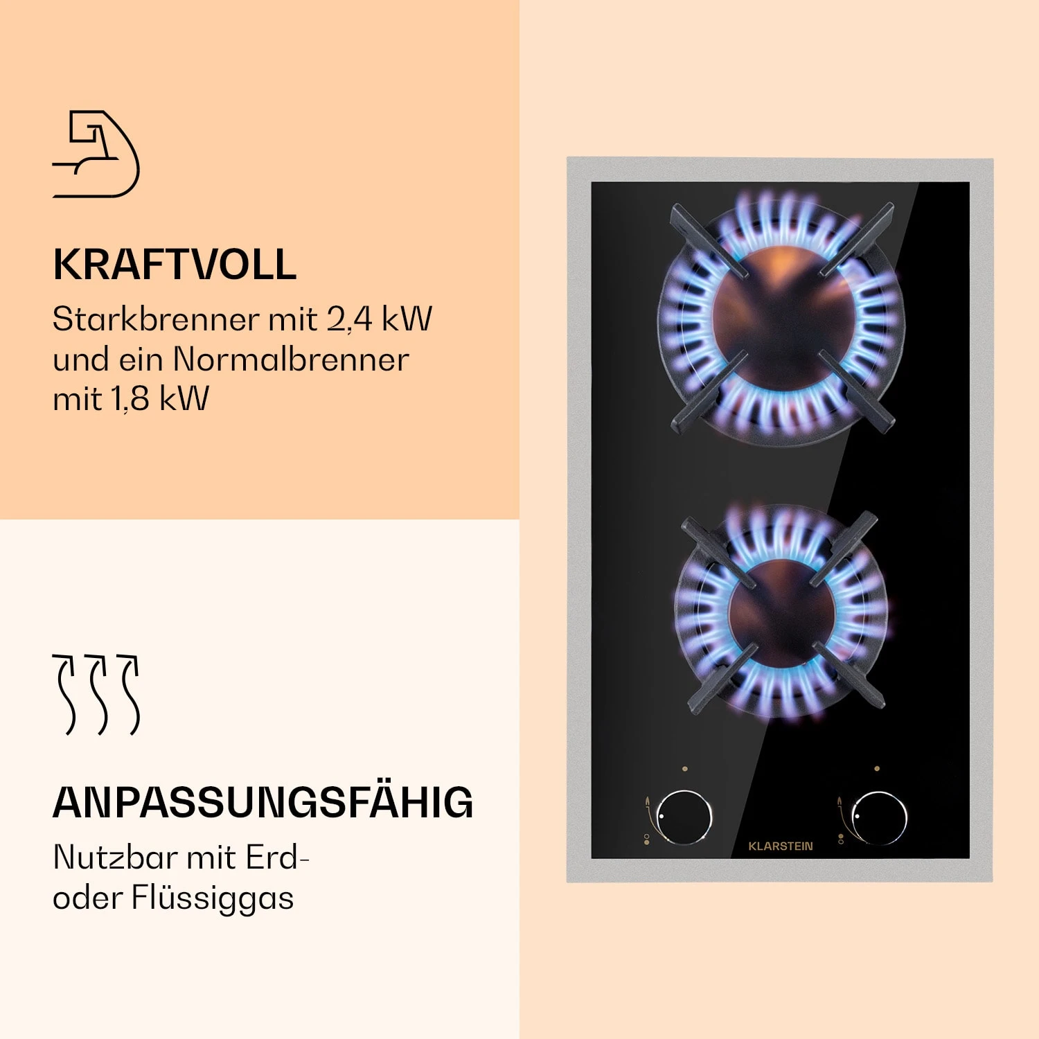 Goldflame Domino Prime Gaskochfeld 2-flammig Messing-Brenner Glaskeramik 4 Goldflame Domino Prime Gaskochfeld 2-flammig Messing-Brenner Glaskeramik – Bild 4