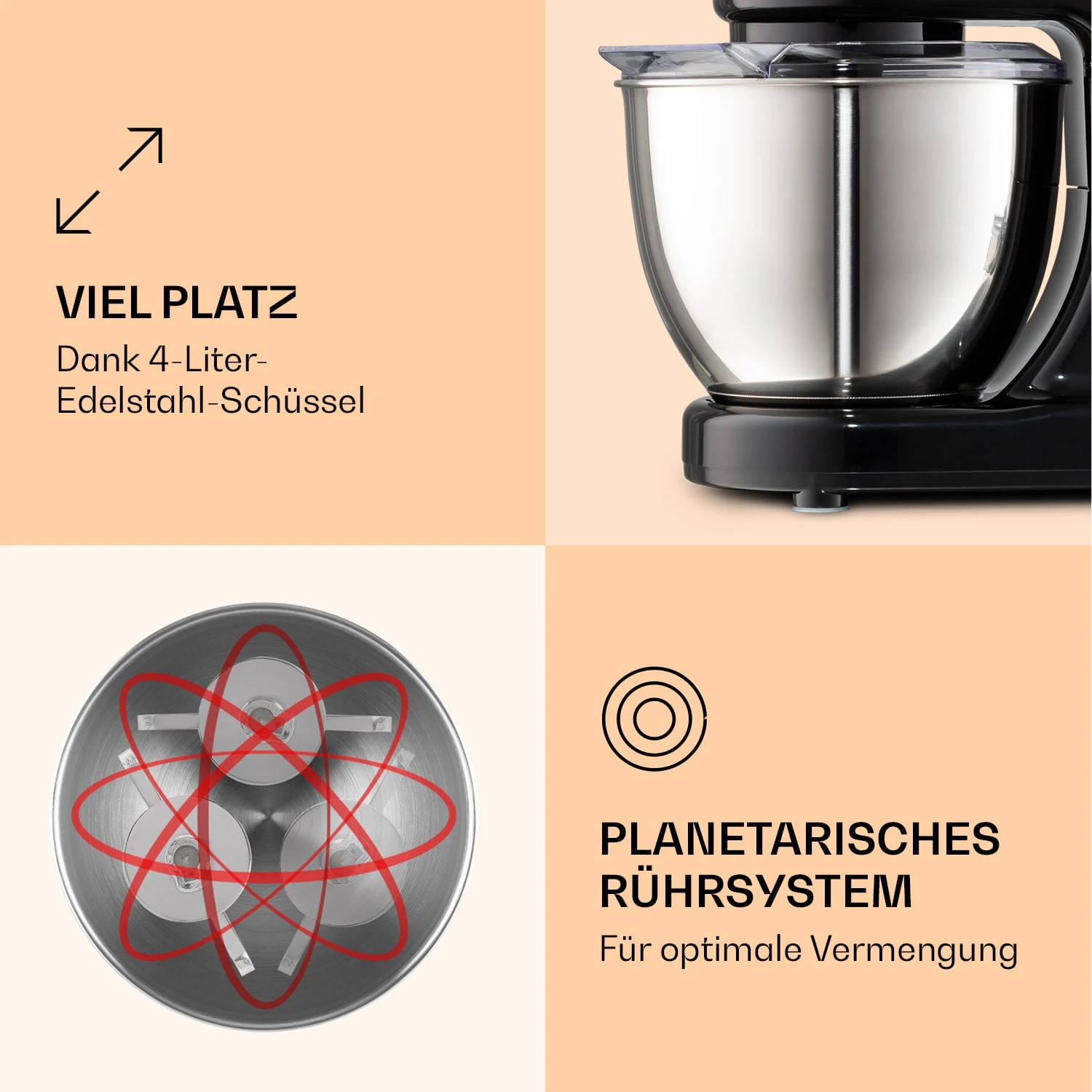 Bella Mini Rührmaschine 1200 W 6 Stufen 4 Liter Edelstahl Pulsfunktion 4 Bella Mini Rührmaschine 1200 W 6 Stufen 4 Liter Edelstahl Pulsfunktion – Bild 4