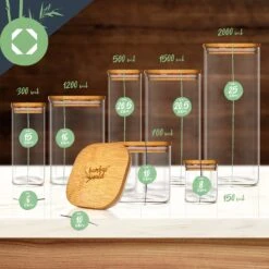Eckiges Glas Mit Bambusdeckel Luftdicht Mit Silikonring 10x16x10 Cm 1200 Ml -Küche Zu Hause 10038103 yy 0007 logo