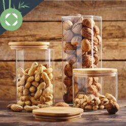 Eckiges Glas Mit Bambusdeckel Luftdicht Mit Silikonring 6x25x6 Cm 3x 500 Ml -Küche Zu Hause 10038259 yy 0004 logo