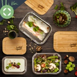 Eckiges Vorratsdosen-Set Glas Bambusdeckel 4 Stück Verschiedene Größen -Küche Zu Hause 10038307 yy 0004 logo