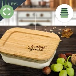 Eckiges Vorratsdosen-Set Glas Bambusdeckel 4 Stück Verschiedene Größen -Küche Zu Hause 10038307 yy 0005 logo