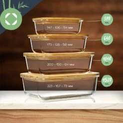 Eckiges Vorratsdosen-Set Glas Bambusdeckel 4 Stück Verschiedene Größen -Küche Zu Hause 10038307 yy 0007 logo
