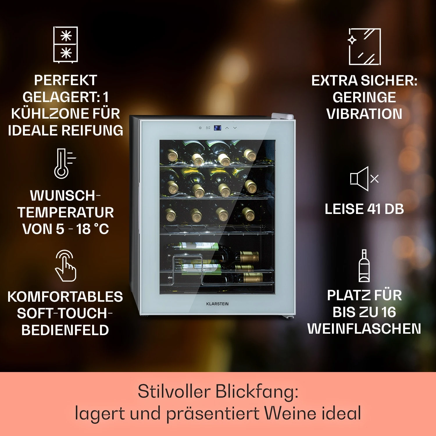 Shiraz 16 Quartz Weinkühlschrank 42l Touch-Bedienfeld 160 W 5-18 °C 2 Shiraz 16 Quartz Weinkühlschrank 42l Touch-Bedienfeld 160 W 5-18 °C – Bild 2