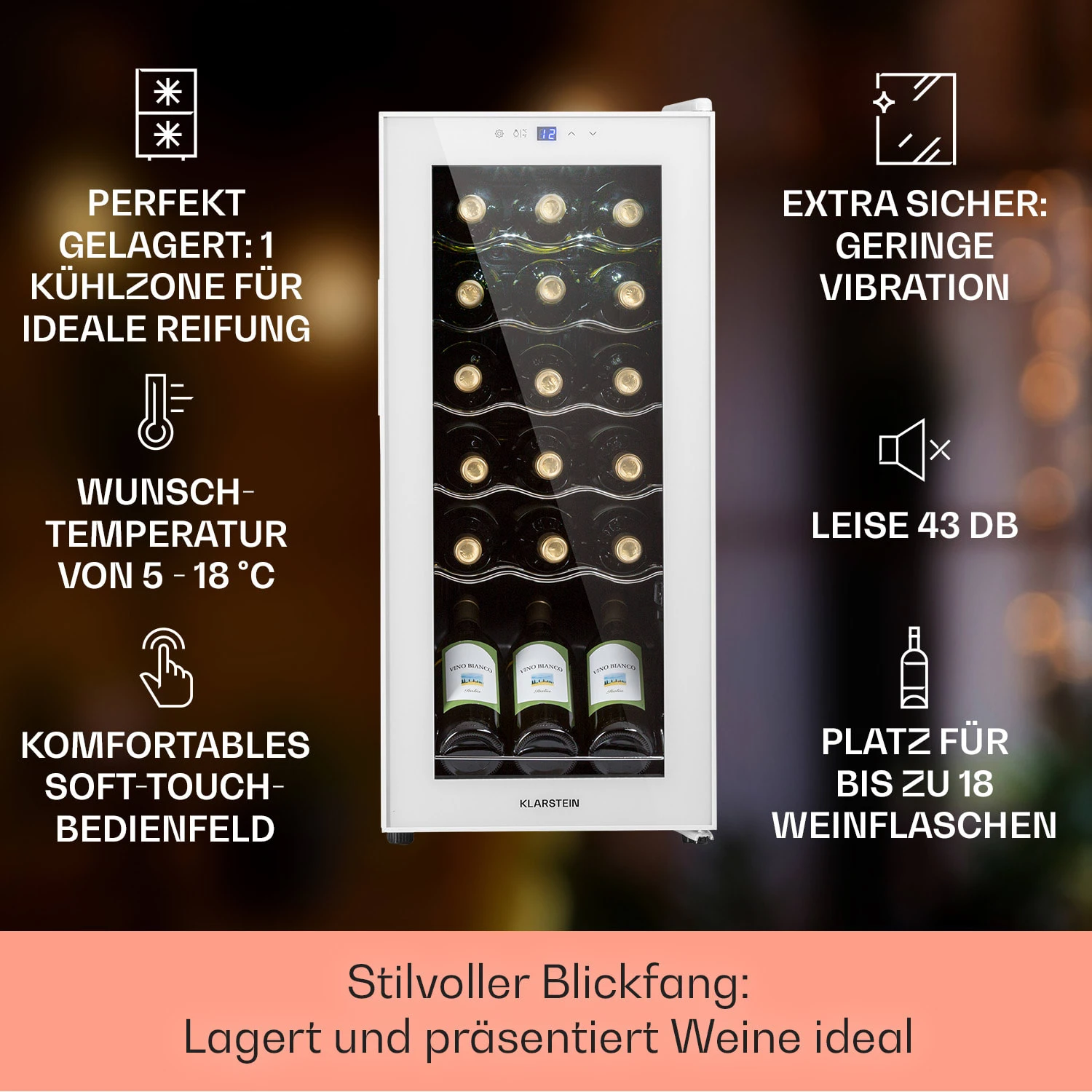 Shiraz 18 Slim Uno Weinkühlschrank 50l 18Fl Touch-Bedienfeld 5-18°C 2 Shiraz 18 Slim Uno Weinkühlschrank 50l 18Fl Touch-Bedienfeld 5-18°C – Bild 2