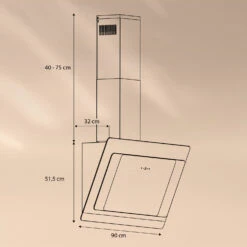 Aurora 90 Smart Dunstabzugshaube 550 M³/h 90cm Kopffrei Ambiente-Licht EEC A++ -Küche Zu Hause 10040236 yy 0007 dimensions