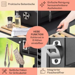 Aberdeen Double Holzkohlegrill Smoker Thermometer 2 Seitentische Mobil -Küche Zu Hause 10040293 de 0006 usp