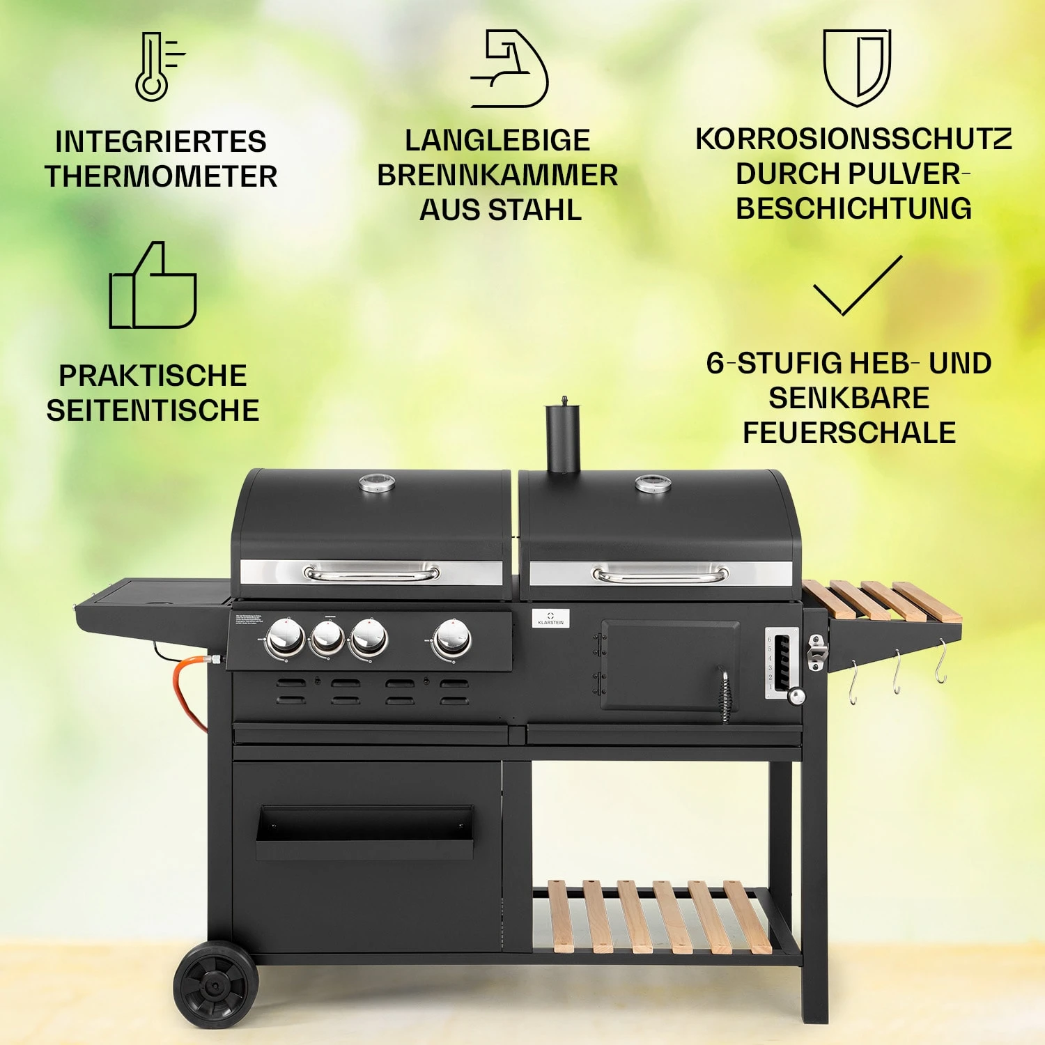 Aberdeen Kombi-Grill Gas Kohle Smoker Thermometer 2 Seitentische Mobil 2 Aberdeen Kombi-Grill Gas Kohle Smoker Thermometer 2 Seitentische Mobil – Bild 2