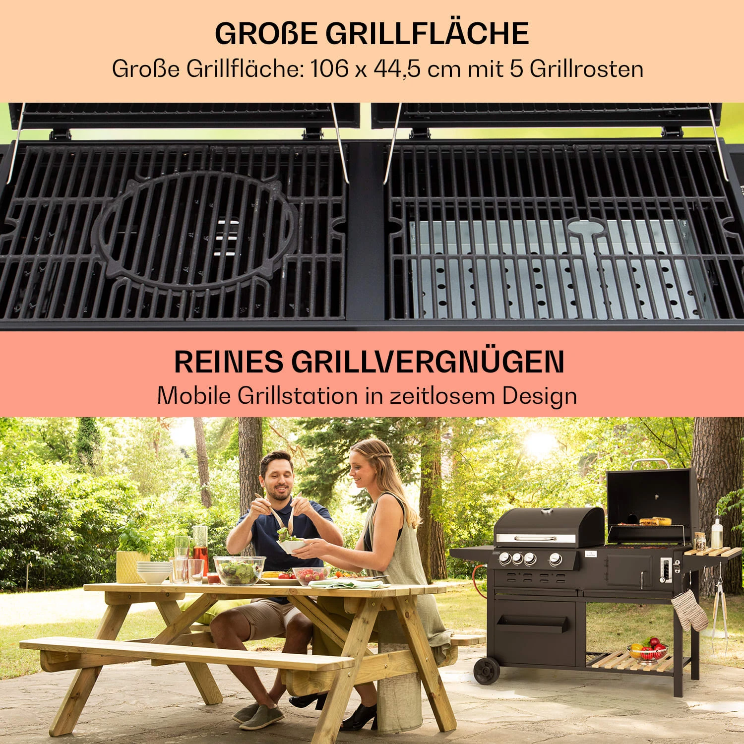 Aberdeen Kombi-Grill Gas Kohle Smoker Thermometer 2 Seitentische Mobil 5 Aberdeen Kombi-Grill Gas Kohle Smoker Thermometer 2 Seitentische Mobil – Bild 5