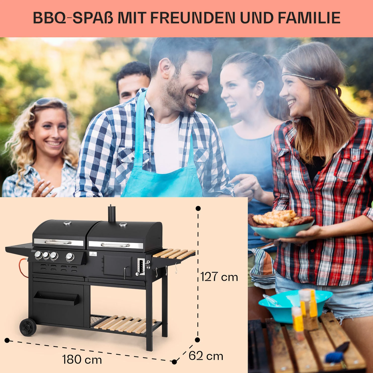 Aberdeen Kombi-Grill Gas Kohle Smoker Thermometer 2 Seitentische Mobil 8 Aberdeen Kombi-Grill Gas Kohle Smoker Thermometer 2 Seitentische Mobil – Bild 8