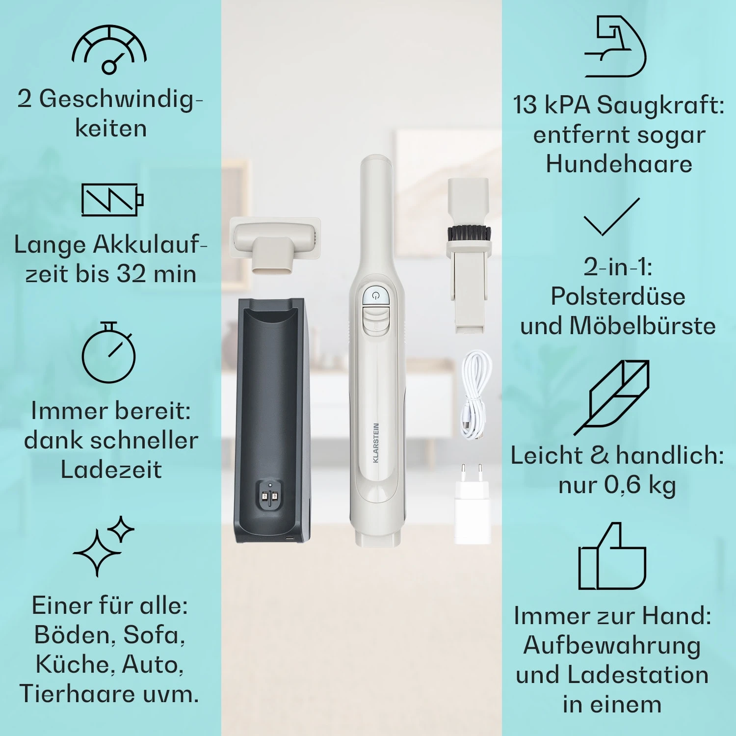 LARMA Akku-Handstaubsauger Kabellos Beutellos Akkubetrieben 32 Min Laufzeit Max. 2 LARMA Akku-Handstaubsauger Kabellos Beutellos Akkubetrieben 32 Min Laufzeit Max. – Bild 2