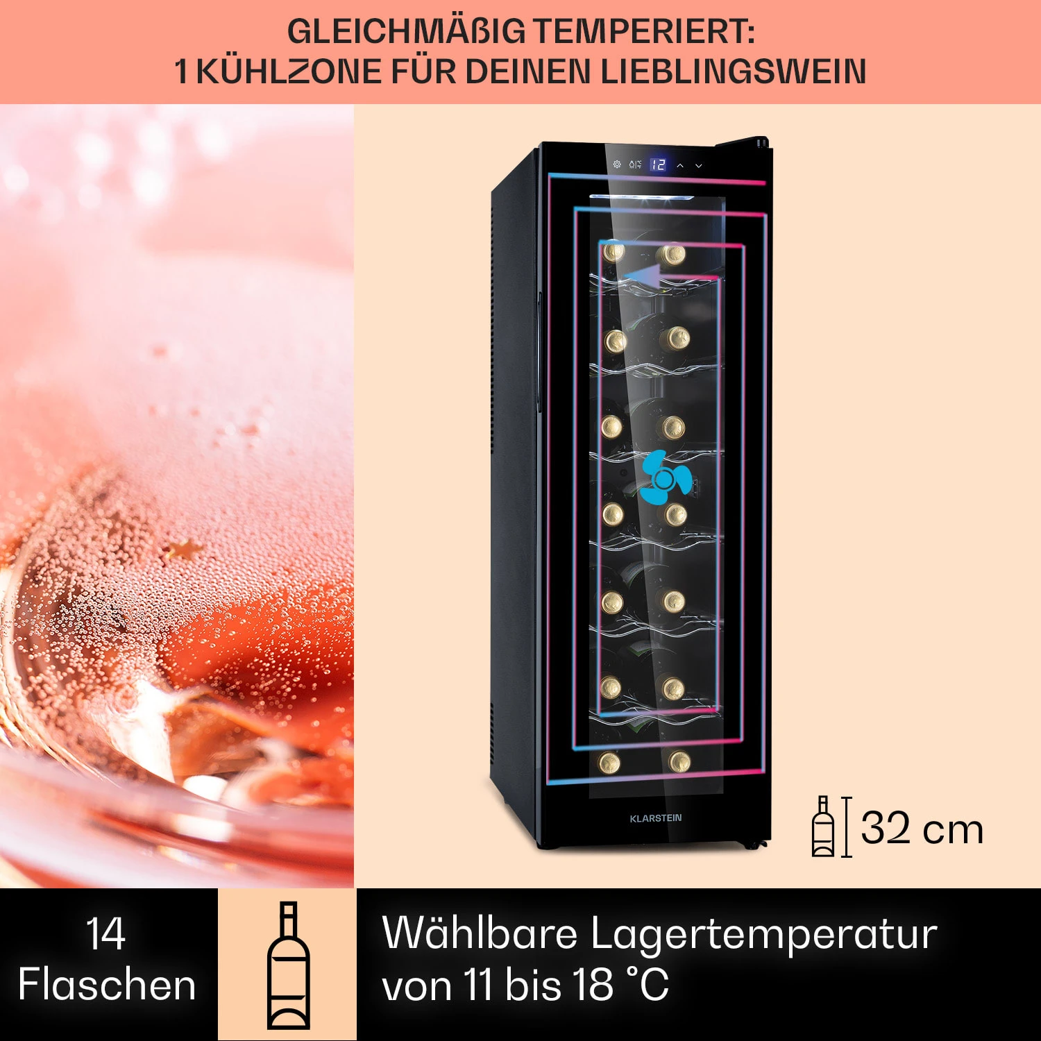 Barolo 14 Slim Uno Weinkühlschrank 46 Ltr 14 Flaschen 11-18°C SingleZone 3 Barolo 14 Slim Uno Weinkühlschrank 46 Ltr 14 Flaschen 11-18°C SingleZone – Bild 3